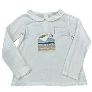 Jacadi Paris Girls Long Sleeve White Shirt 6 Peter Pan Collar & Glitter Princess